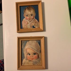 Charlotte Becker MCM vintage three dimensional framed baby prints